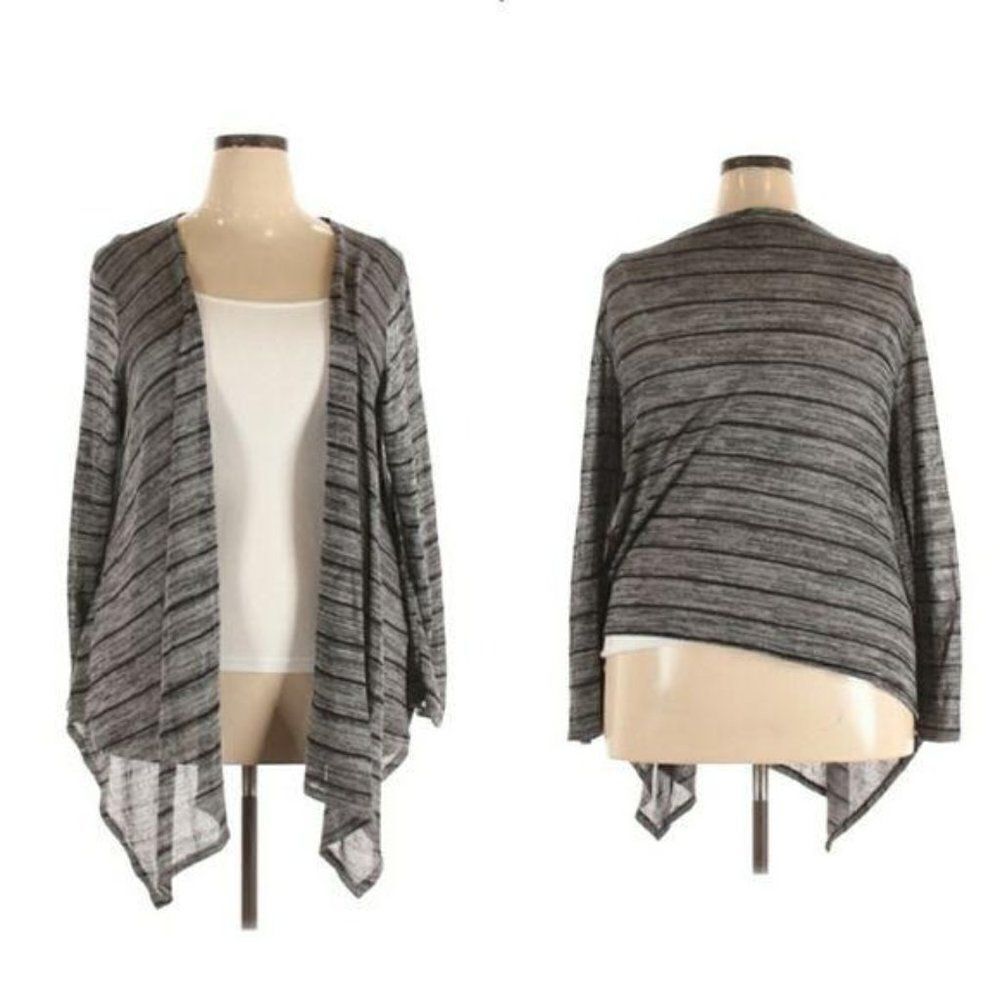 Forgotten Grace Open Waterfall Striped Lightweight Cardigan‎ Gray Black Sz 2X